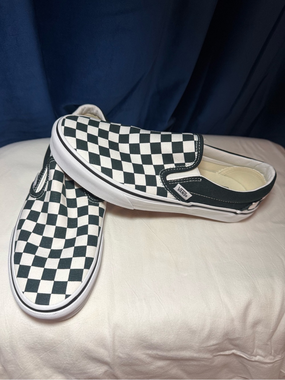 Vans Classic Slip-On Checkerboard Sneakers - Dark Green & White